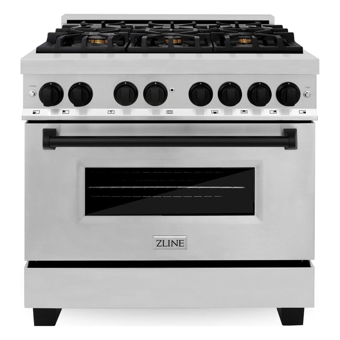 ZLINE Autograph Edition 36-Inch 4.6 cu. ft. Dual Fuel Range with Gas Stove and Electric Oven in Stainless Steel with Matte Black Accents (RAZ-36-MB)