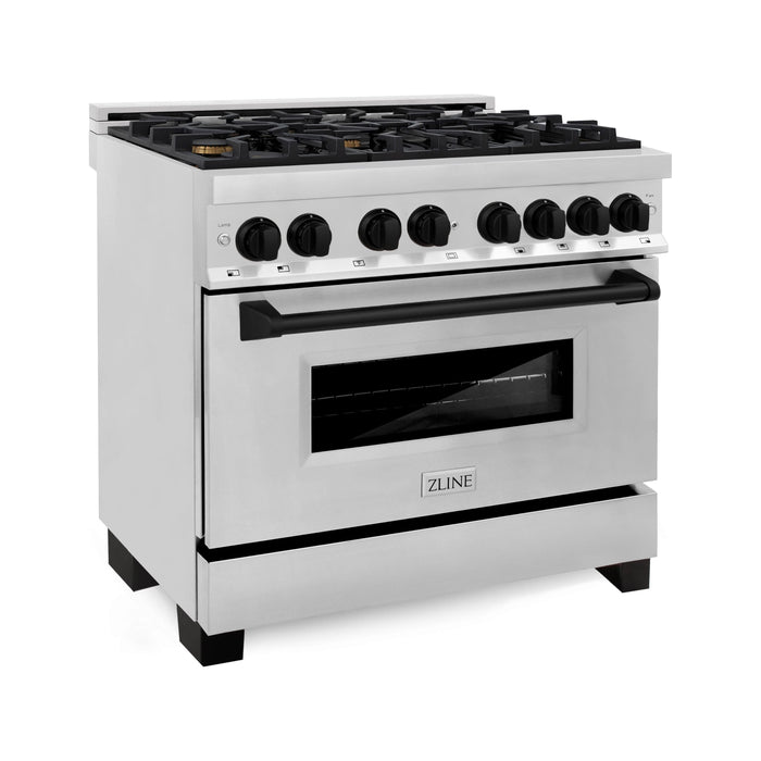 ZLINE Autograph Edition 36-Inch 4.6 cu. ft. Dual Fuel Range with Gas Stove and Electric Oven in Stainless Steel with Matte Black Accents (RAZ-36-MB)