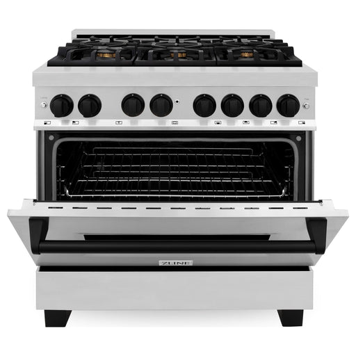 ZLINE Ranges ZLINE Autograph Edition 36-Inch 4.6 cu. ft. Dual Fuel Range with Gas Stove and Electric Oven in Stainless Steel with Matte Black Accents (RAZ-36-MB)