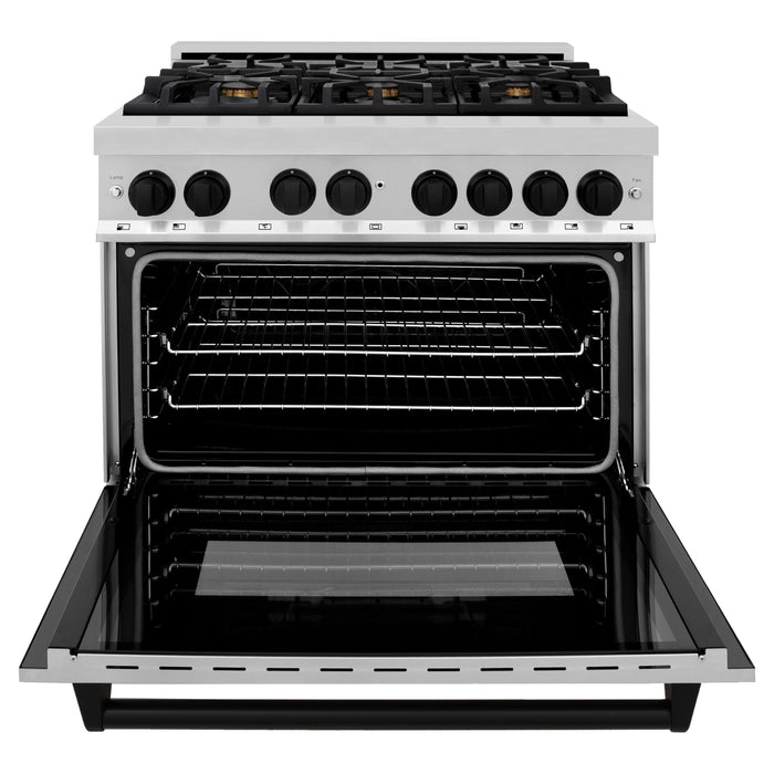 ZLINE Ranges ZLINE Autograph Edition 36-Inch 4.6 cu. ft. Dual Fuel Range with Gas Stove and Electric Oven in Stainless Steel with Matte Black Accents (RAZ-36-MB)