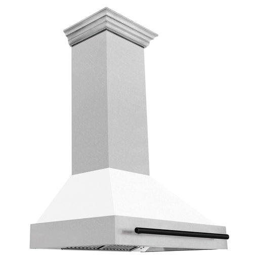 ZLINE Autograph Edition 36 Inch DuraSnow Stainless Steel Range Hood with White Matte Shell and Matte Black Handle 8654SNZ-WM36-MB