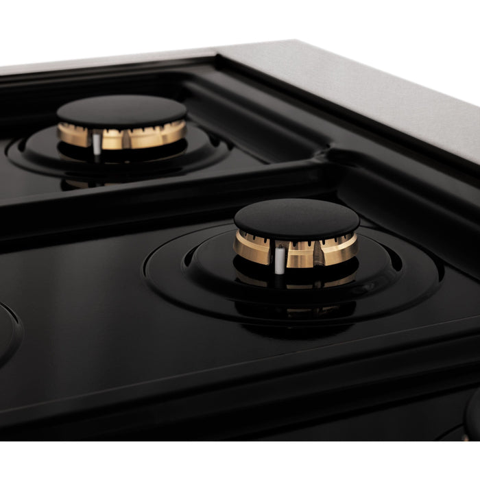 ZLINE Rangetops ZLINE Autograph Edition 36" Porcelain Rangetop with 6 Gas Burners In DuraSnow Stainless Steel and Gold Accents RTSZ-36-G