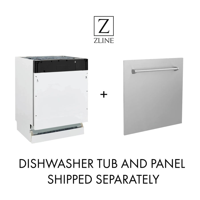 ZLINE Autograph Edition 4-Piece Appliance Package - 30-Inch Gas Range, Refrigerator with Water Dispenser, Wall Mounted Range Hood, & 24-Inch Tall Tub Dishwasher in Black Stainless Steel with Gold Trim (4KAPR-RGBRHDWV30-G)