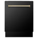 ZLINE Kitchen Appliance Packages ZLINE Autograph Edition 4-Piece Appliance Package - 30-Inch Gas Range, Refrigerator with Water Dispenser, Wall Mounted Range Hood, & 24-Inch Tall Tub Dishwasher in Black Stainless Steel with Gold Trim (4KAPR-RGBRHDWV30-G)