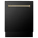 ZLINE Autograph Edition 4-Piece Appliance Package - 48-Inch Gas Range, Refrigerator with Water Dispenser, Wall Mounted Range Hood, & 24-Inch Tall Tub Dishwasher in Black Stainless Steel with Gold Trim (4KAPR-RGBRHDWV48-G)