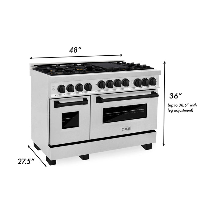 ZLINE Autograph Edition 48" 6.0 cu. ft. Gas Range in DuraSnow® Stainless Steel with Matte Black Accents, RGSZ-SN-48-MB