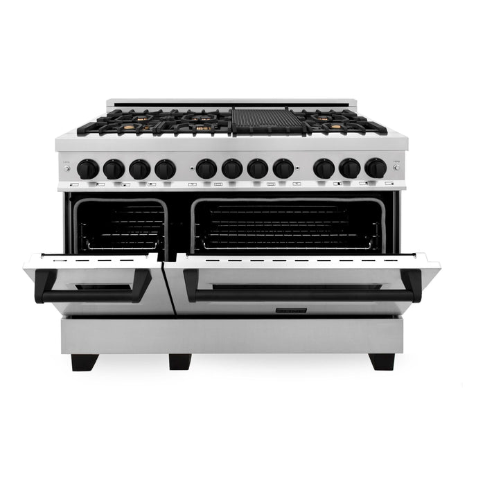 ZLINE Autograph Edition 48 in. 6.0 cu. ft. Dual Fuel Range with Gas Stove and Electric Oven In Stainless Steel with Matte Black Accents RAZ-48-MB