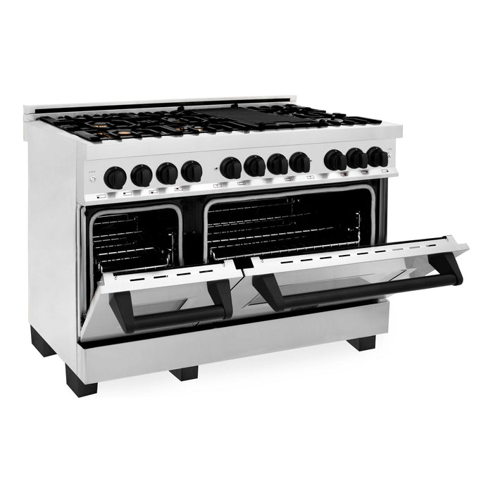ZLINE Ranges ZLINE Autograph Edition 48 in. 6.0 cu. ft. Dual Fuel Range with Gas Stove and Electric Oven In Stainless Steel with Matte Black Accents RAZ-48-MB