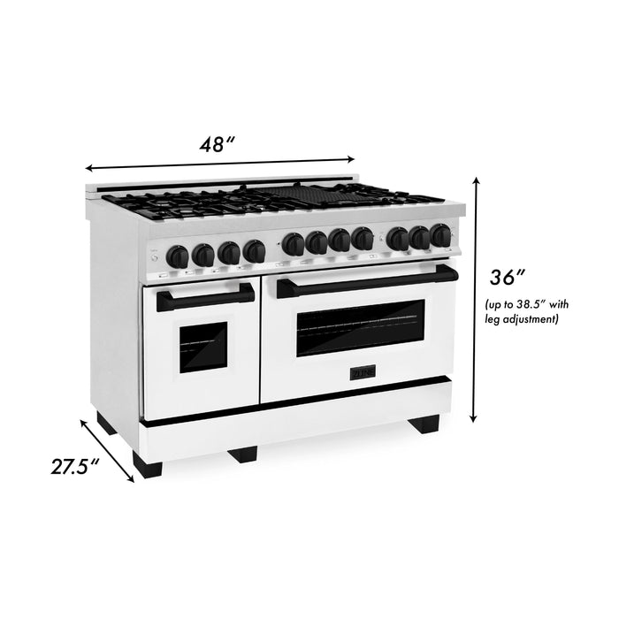 ZLINE Autograph Edition 48 in. Gas Range in DuraSnow® with White Matte Door and Matte Black Accents, RGSZ-WM-48-MB