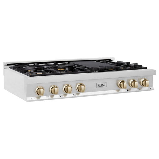 ZLINE Rangetops ZLINE Autograph Edition 48 in. Gas Rangetop In Stainless Steel and Gold Accents RTZ-48-G