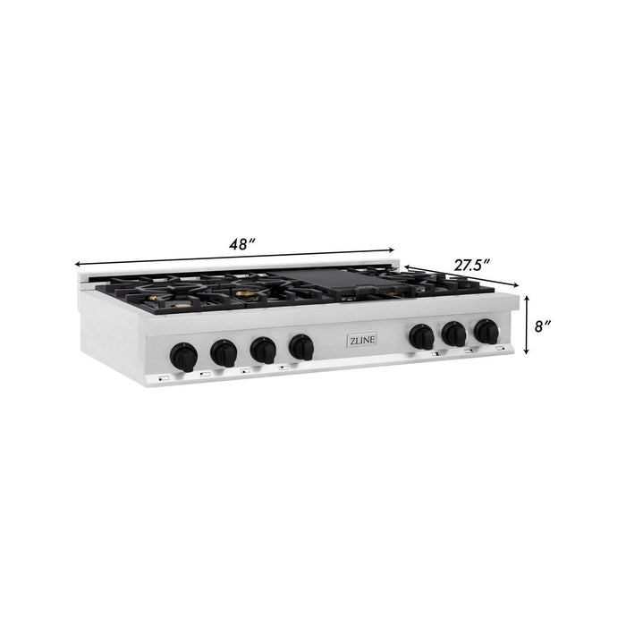 ZLINE Rangetops ZLINE Autograph Edition 48 in. Porcelain Rangetop with 7 Gas Burners In Stainless Steel and Matte Black Accents RTZ-48-MB