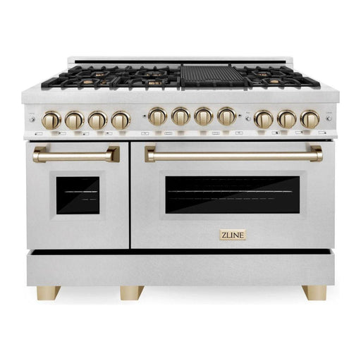 ZLINE Autograph Edition 48 Inch 6.0 cu. ft. Gas Range in DuraSnow® Stainless Steel with Gold Accents, RGSZ-SN-48-G