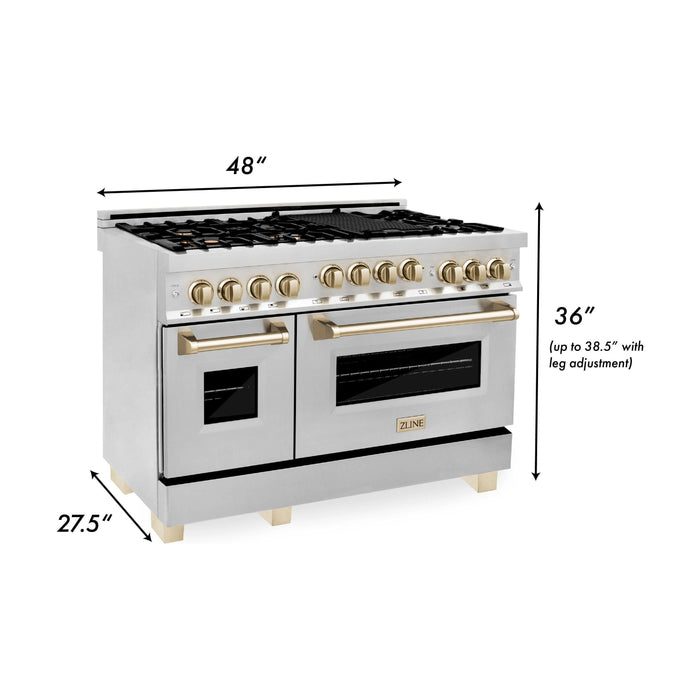 ZLINE Autograph Edition 48 Inch 6.0 cu. ft. Gas Range in Stainless Steel with Gold Accents RGZ-48-G