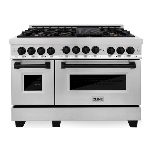 ZLINE Autograph Edition 48 Inch 6.0 cu. ft. Gas Range In Stainless Steel with Matte Black Accents RGZ-48-MB