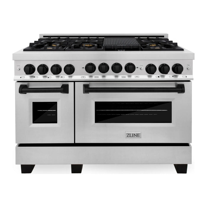 ZLINE Ranges ZLINE Autograph Edition 48 Inch 6.0 cu. ft. Gas Range In Stainless Steel with Matte Black Accents RGZ-48-MB