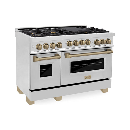 ZLINE Autograph Edition 48 Inch 6.0 cu. ft. Range with Gas Stove and Gas Oven In Stainless Steel with Champagne Bronze Accents RGZ-48-CB