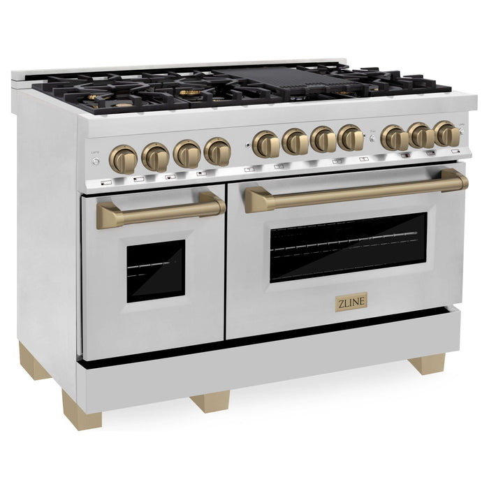 ZLINE Autograph Edition 48 Inch 6.0 cu. ft. Range with Gas Stove and Gas Oven In Stainless Steel with Champagne Bronze Accents RGZ-48-CB