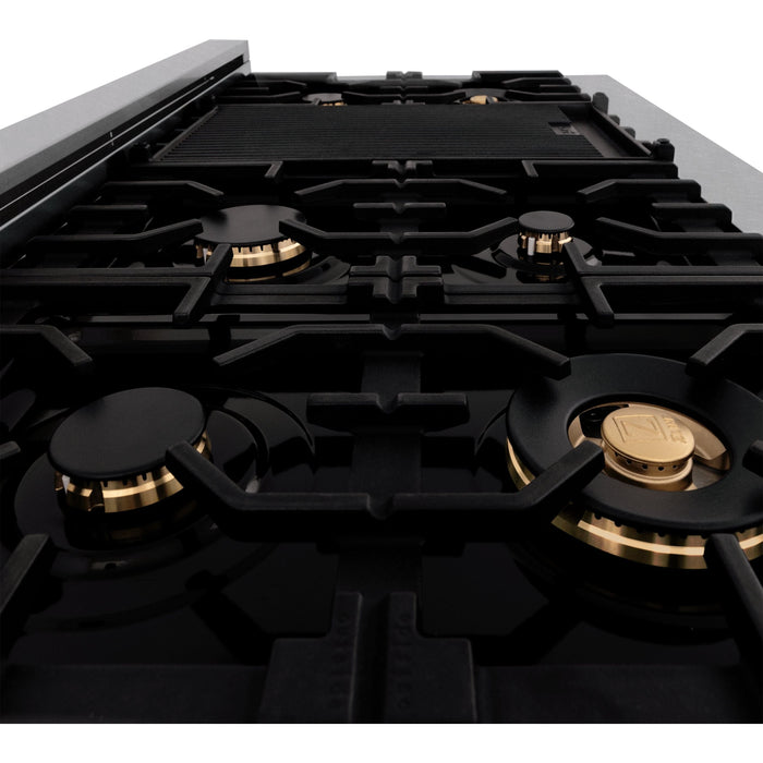 ZLINE Rangetops ZLINE Autograph Edition 48" Porcelain Rangetop with 7 Gas Burners In DuraSnow Stainless Steel and Matte Black Accents RTSZ-48-MB