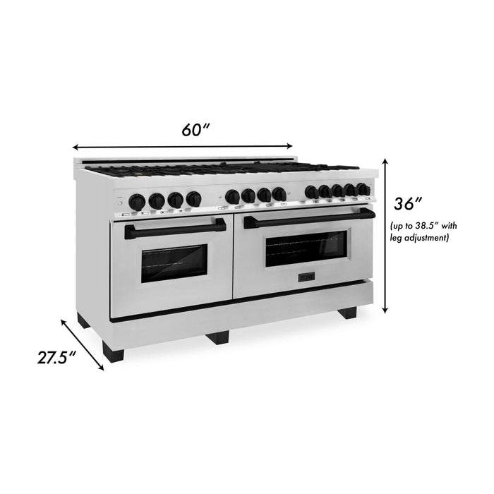 ZLINE Autograph Edition 60 in. 7.4 cu. ft. Range with Gas Burner and Electric Oven In Stainless Steel with Matte Black Accents RAZ-60-MB