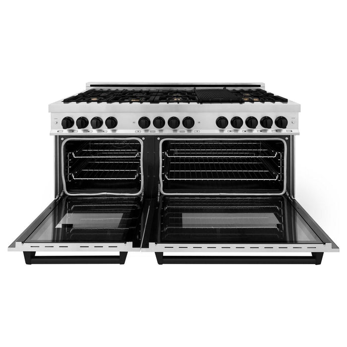 ZLINE Autograph Edition 60 in. 7.4 cu. ft. Range with Gas Burner and Electric Oven In Stainless Steel with Matte Black Accents RAZ-60-MB