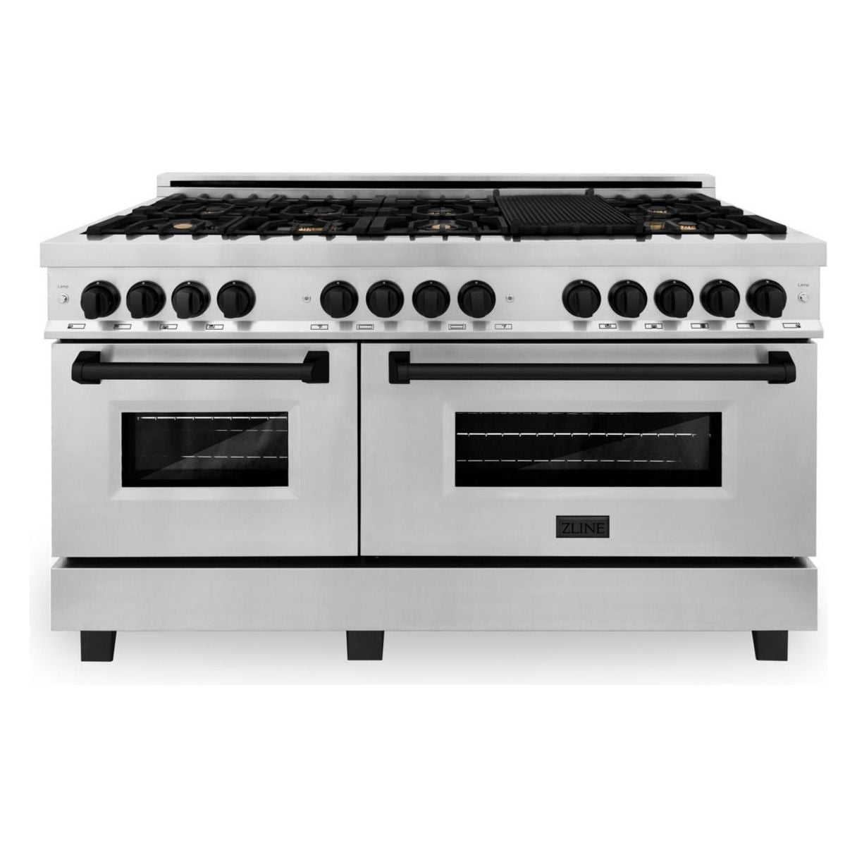 ZLINE Ranges ZLINE Autograph Edition 60 in. 7.4 cu. ft. Range with Gas Burner and Electric Oven In Stainless Steel with Matte Black Accents RAZ-60-MB