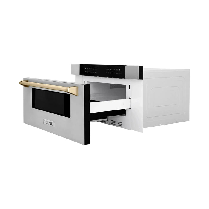 ZLINE Autograph Gold Package - 36 in. Rangetop, 36 in. Range Hood, Dishwasher, Built-In Refrigerator, Microwave Drawer