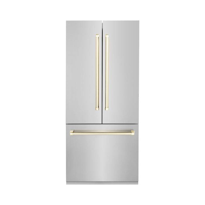 ZLINE Autograph Gold Package - 36 in. Rangetop, 36 in. Range Hood, Dishwasher, Built-In Refrigerator, Microwave Oven