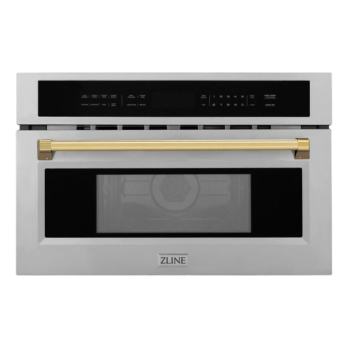 ZLINE Autograph Gold Package - 36 in. Rangetop, 36 in. Range Hood, Dishwasher, Built-In Refrigerator, Microwave Oven