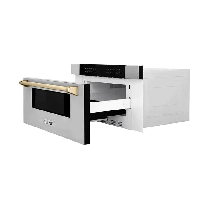 ZLINE Autograph Gold Package - 36 in. Rangetop, 36 in. Range Hood, Dishwasher, Refrigerator, Microwave Drawer