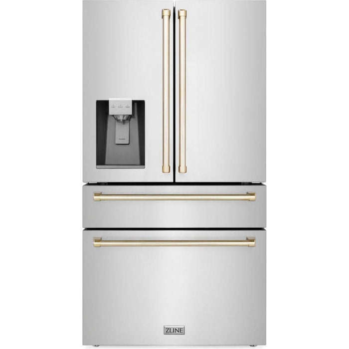 ZLINE Autograph Gold Package - 36 in. Rangetop, 36 in. Range Hood, Dishwasher, Refrigerator with External Water and Ice Dispenser