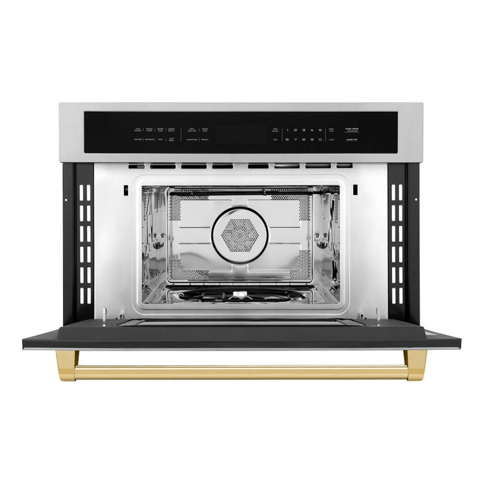 ZLINE Autograph Gold Package - 36 in. Rangetop, 36 in. Range Hood, Dishwasher, Refrigerator with External Water and Ice Dispenser, Microwave Oven