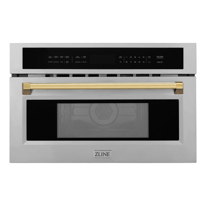 ZLINE Kitchen Appliance Packages ZLINE Autograph Gold Package - 36" Rangetop, 36" Range Hood, Dishwasher, Refrigerator with External Water and Ice Dispenser, Microwave Oven, Wall Oven