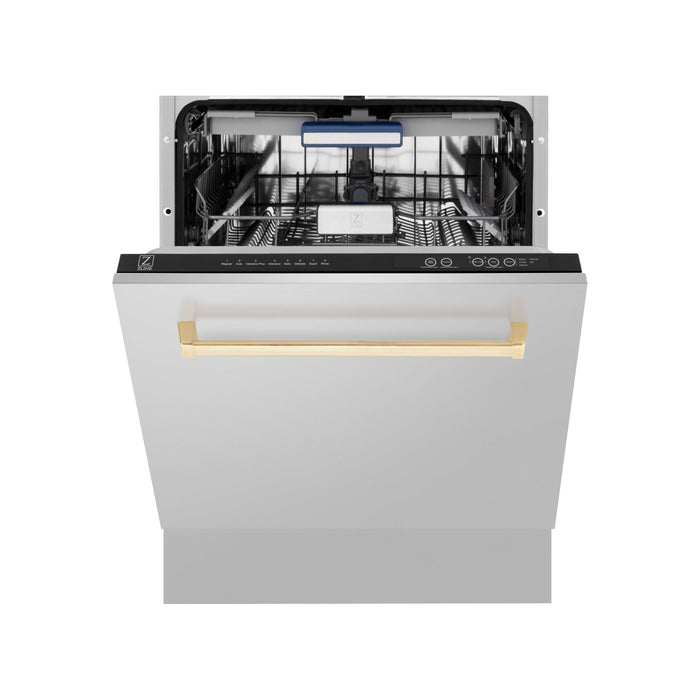 ZLINE Autograph Gold Package - 48 in. Rangetop, 48 in. Range Hood, Dishwasher, Built-In Refrigerator