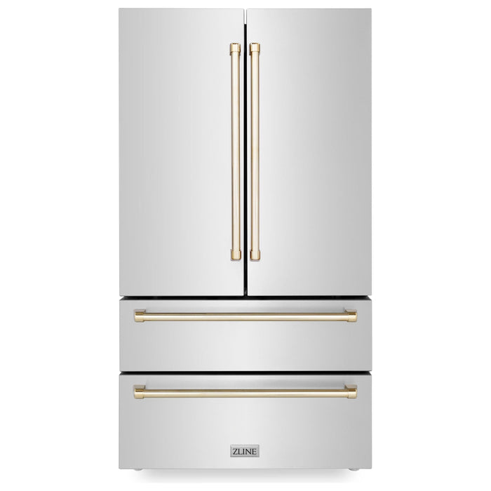 ZLINE Autograph Gold Package - 48 in. Rangetop, 48 in. Range Hood, Dishwasher, Refrigerator, Microwave Oven