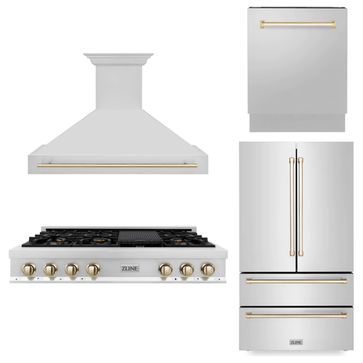 ZLINE Kitchen Appliance Packages ZLINE Autograph Gold Package - 48" Rangetop, 48" Range Hood, Dishwasher, Refrigerator