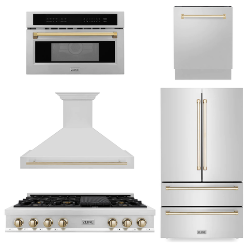 ZLINE Kitchen Appliance Packages ZLINE Autograph Gold Package - 48" Rangetop, 48" Range Hood, Dishwasher, Refrigerator, Microwave Oven