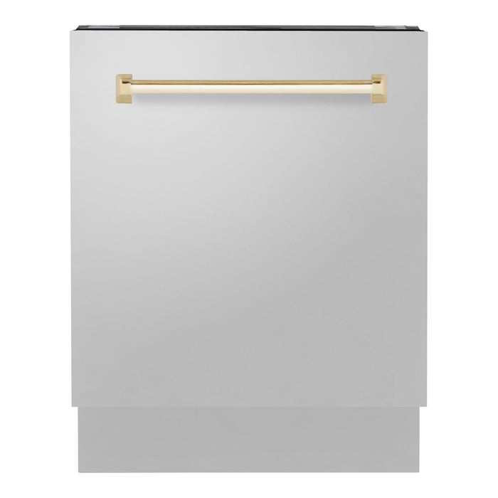 ZLINE Kitchen Appliance Packages ZLINE Autograph Gold Package - 48" Rangetop, 48" Range Hood, Dishwasher, Refrigerator with External Water and Ice Dispenser