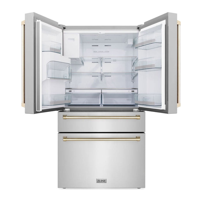 ZLINE Kitchen Appliance Packages ZLINE Autograph Gold Package - 48" Rangetop, 48" Range Hood, Dishwasher, Refrigerator with External Water and Ice Dispenser, Microwave Oven