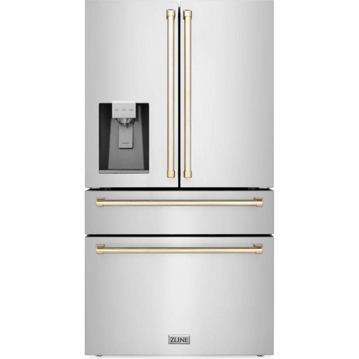 ZLINE Kitchen Appliance Packages ZLINE Autograph Gold Package - 48" Rangetop, 48" Range Hood, Dishwasher, Refrigerator with External Water and Ice Dispenser, Microwave Oven, Wall Oven