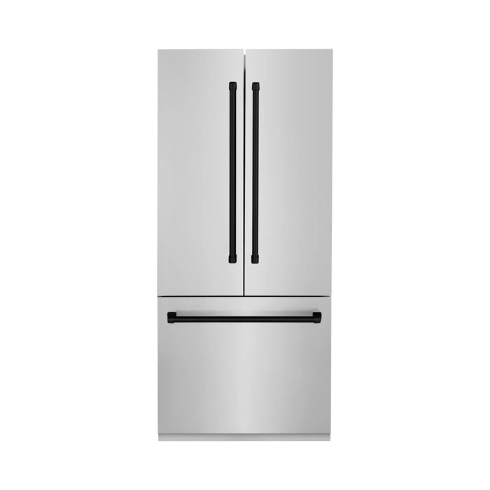 ZLINE Autograph Matte Black Package - 36 in. Rangetop, 36 in. Range Hood, Dishwasher, Built-In Refrigerator