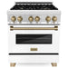 ZLINE Autograph Package - 30 In. Dual Fuel Range and Range Hood with White Matte Door and Bronze Accents, 2AKP-RAWMRH30-CB