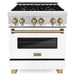 ZLINE Kitchen Appliance Packages ZLINE Autograph Package - 30 In. Dual Fuel Range, Range Hood, and Dishwasher in Stainless Steel with White Matte Door and Champagne Bronze Accents, 3AKP-RAWMRHDWM30-CB