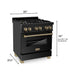 ZLINE Autograph Package - 30 In. Dual Fuel Range, Range Hood, Dishwasher in Black Stainless Steel with Champagne Bronze, 3AKP-RABRHDWV30-CB