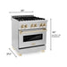 ZLINE Autograph Package - 30 In. Dual Fuel Range, Range Hood, Dishwasher in Stainless Steel with Gold Accents, 3AKP-RARHDWM30-G