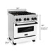 ZLINE Autograph Package - 30 In. Dual Fuel Range, Range Hood, Dishwasher in White Matte with Matte Black Accents, 3AKP-RAWMRHDWM30-MB