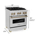 ZLINE Autograph Package - 30 In. Dual Fuel Range, Range Hood, Dishwasher, Refrigerator with Champagne Bronze Accents, 4KAPR-RARHDWM30-CB