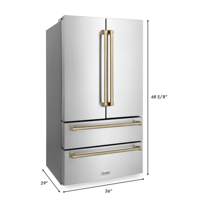 ZLINE Autograph Package - 30 In. Dual Fuel Range, Range Hood, Dishwasher, Refrigerator with Champagne Bronze Accents, 4KAPR-RARHDWM30-CB