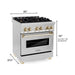 ZLINE Kitchen Appliance Packages ZLINE Autograph Package - 30 In. Dual Fuel Range, Range Hood, Dishwasher, Refrigerator with Water and Ice Dispenser with Gold Accents, 4AKPR-RARHDWM30-G