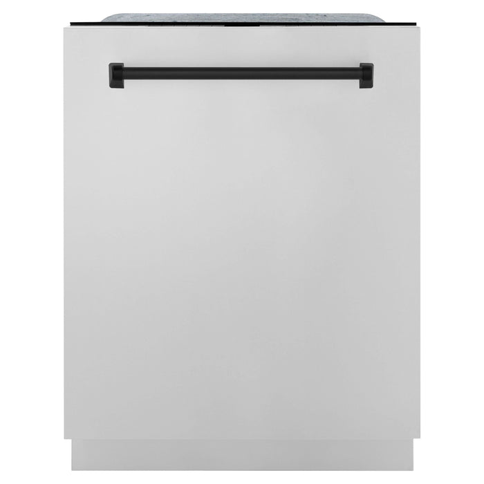 ZLINE Autograph Package - 30 In. Dual Fuel Range, Range Hood, Dishwasher, Refrigerator with Water and Ice Dispenser with Matte Black Accents, 4AKPR-RARHDWM30-MB