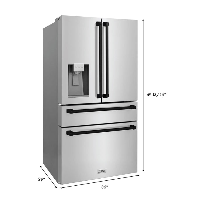 ZLINE Autograph Package - 30 In. Dual Fuel Range, Range Hood, Dishwasher, Refrigerator with Water and Ice Dispenser with Matte Black Accents, 4AKPR-RARHDWM30-MB